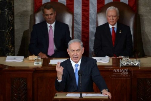 Israeli Prime Minister Benjamin Netanyahu (C) addresses a joint meeting of Congress on Capitol Hill in Washington D.C., the United States, March 3, 2015. Netanyahu on Tuesday called for rejection of a bad nuclear deal with Iran, insisting such an accord would allow the Islamic republic to develop nuclear bombs.