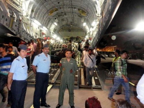 Indians stuck in violence hit Yemen arrive at the Mumbai Airport on April 2, 2015. 