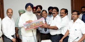 Punjab Chief Minister Parkash Singh Badal during a meeting with progressive fish farmers in Chandigarh