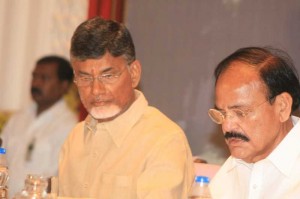 Union Minister for Urban Development, Housing and Urban Poverty Alleviation and Parliamentary Affairs M. Venkaiah Naidu with Andhra Pradesh Chief Minister N. Chandrababu Naidu during orientation programme of Andhra legislators in Hyderabad on July 18, 2014. (Photo: IANS)