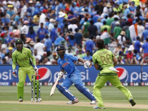 Indian cricketer Shikhar Dhawan in action during an ICC World Cup 2015 match between India and Pakistan at Adelaide Oval in Adelaide, Australia on Feb 15, 2015.