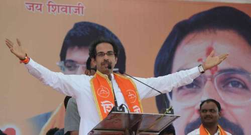 Shiv Sena Chief Uddhav Thackeray addresses a rally in Jalgaon of Maharashtra ahead of Maharashtra Assembly Polls