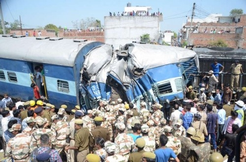 The mangled coaches of the Dehradun-Varanasi Janta Express that derailed in Raebareli of Uttar Pradesh on March 20, 2015. At least 27 people were killed in the accident that involved two coaches of the tran.