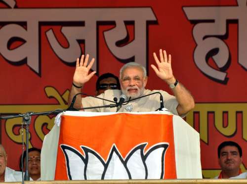 Prime Minister Narender Modi addressing during Vijay Haryana Rally in Faridabad on Oct. 6, 2014. 