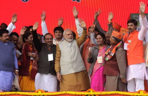 Prime Minister Narendra Modi during a election rally in Rohini, New Delhi on Feb. 3, 2015. 