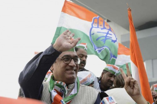  Congress leader Ajay Maken during a roadshow before filing his nomination papers in in New Delhi, on Jan 21, 2015. 