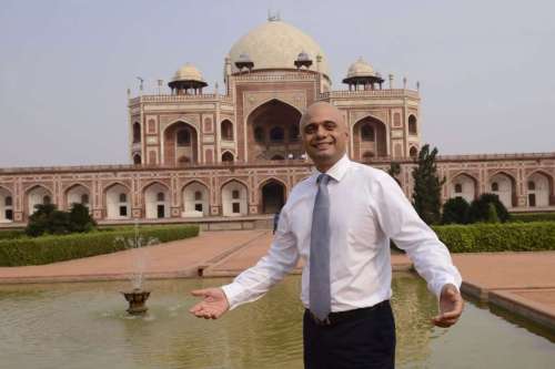 Minister of Culture, Media and Sport of UK Sajid Javed during his visit to Humayun's Tomb in New Delhi