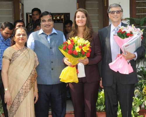 Chairman of BMGF Foundation, Bill Gates along with Melinda Gates calls on Union Minister for Road Transport & Highways and Shipping, Nitin Gadkari, in New Delhi 