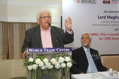 Eminent economist and Indian-British politician Lord Meghnad Desai addresses during the launch of the `Meghnad Desai Academy of Economics` in Mumbai, on March 17, 2015. 