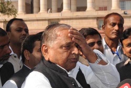 Samajwadi Party chief Mulayam Singh Yadav at the Parliament premises in New Delhi, on Nov 27, 2014. 