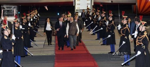 Prime Minister Narendra Modi being received by the French Minister of State for Sports Thierry Braillard on his arrival in Paris, France on April 9, 2015