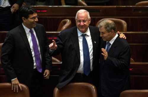 Reuven Rivlin  is greeted at the Knesset  in Jerusalem. FILE PHOTO