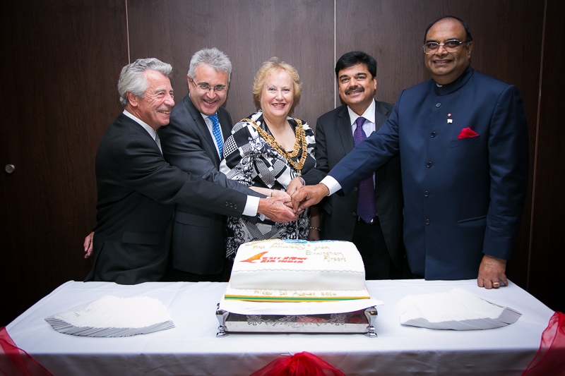 Mr Pankaj Srivastava, Commercial Director- Air India, with Birmingham Airport CEO Pual Kehoe, Lord Lieutenant Paul Sabapathy, Solihull Mayor Kate Wild