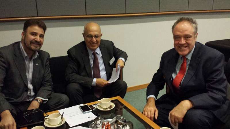 Afzal Khan MEP and Richard Howitt MEP with Palestinian senior Negotiator, Dr Nabeel Shaath 