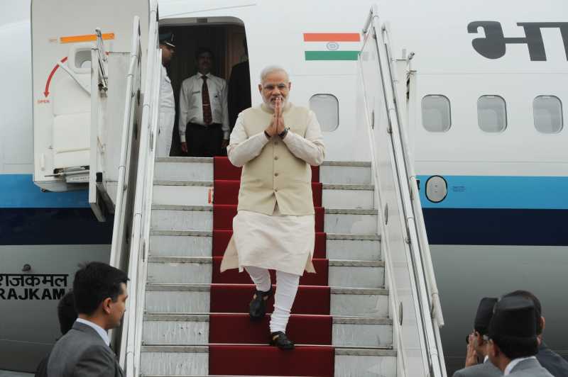 Prime Minister Mr Narendra Modi arriving at Tribhuvan International Airport, Kathmandu, in Nepal .