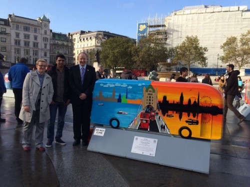 Deven Bhurke with his creation and admirers in London. Pics: Michelle Heron