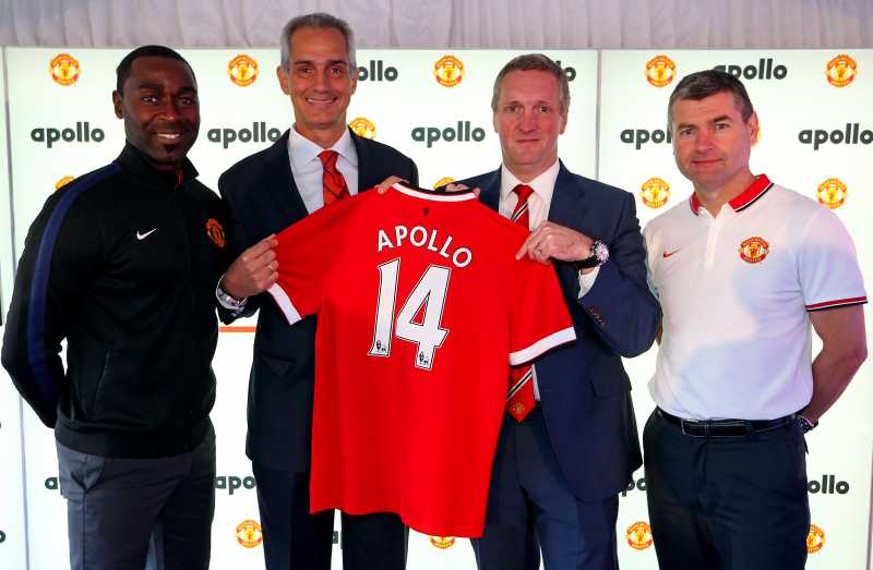 Marco Paracciani (Apollo), Denis Irwin, Andrew Cole and Jonathan Rigby (Manchester United) opening the new recycled tyre rubber pitch at Old Trafford.