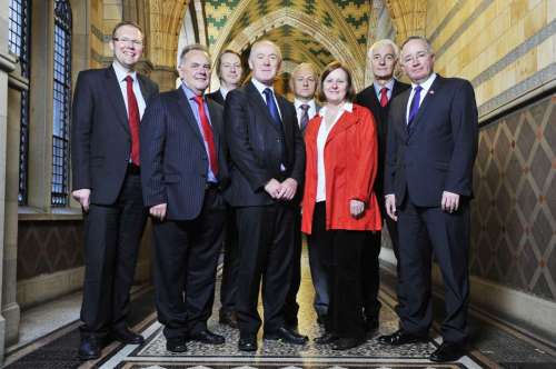 A photo from the Core Cities Cabinet meeting - The Leaders in the photo from left to right are: Cllr Nick Forbes, Leader of Newcastle City Council Sir Albert Bore, Leader of Birmingham City Council Cllr Phil Bale, Leader of Cardiff City Council Sir Richard Leese, Leader of Manchester City Council Cllr Keith Wakefield, Leader of Leeds City Council Cllr Julie Dore, Leader of Sheffield City Council Cllr Graham Chapman, Deputy Leader of Nottingham City Council Cllr Gordon Matheson, Leader of Glasgow City Council