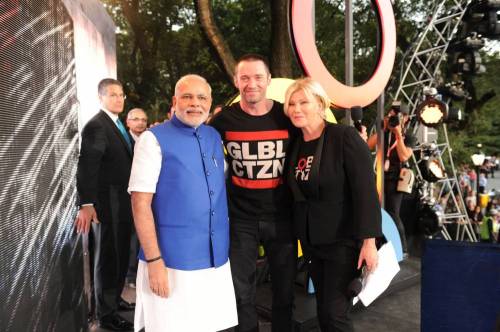 Modi with the host of the Global Citizen Festival, Mr. Real Hugh Jackman, at Central Park, in New York 