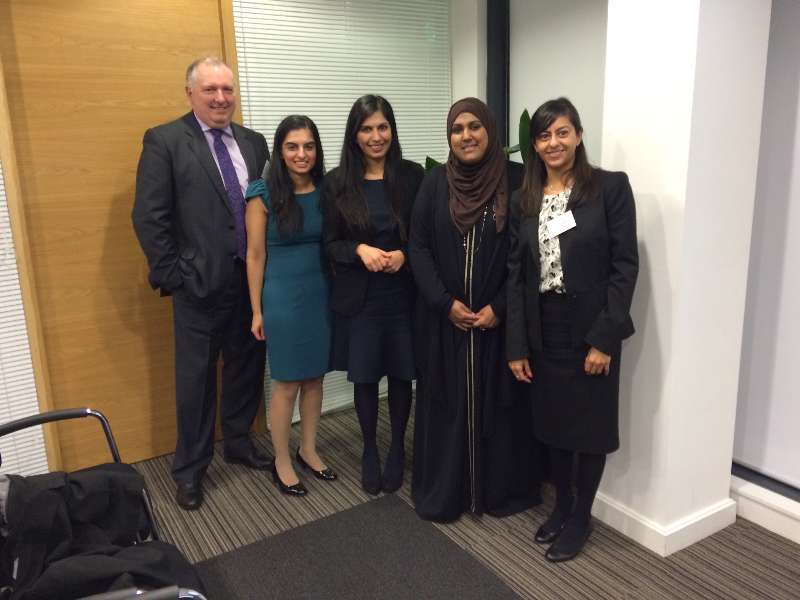 (Extreme right): Rakhi Chowhan, North West chair of the Association of Asian Women Lawyers,  personal injury specialist at Linder Myers Solicitors, members of the Saheli Asian Womens Project and Colin Davies of Linder Myers