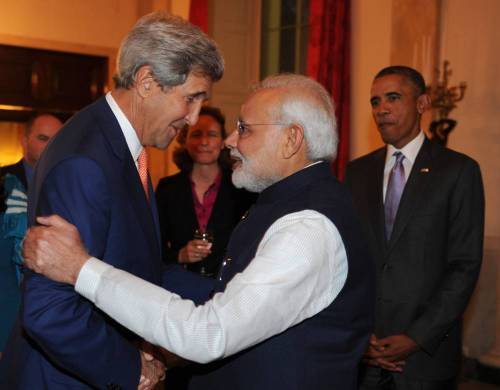 The Prime Minister, Shri Narendra Modi meeting the US Secretary of State, Mr. John Kerry, at the private dinner hosted by the President Barack Obama of the United States, in his honour, at the White House, in Washington DC on September 30, 2014.FILE PHOTO