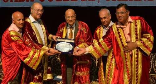 NRI industrialist Lord Swraj Paul being felicitated during annual convocation at Doaba College in Jalandhar