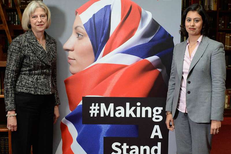Home Secretary Theresa may and Sara Khan launch the #makingastand-British Muslim Women New Campaign Against ISIS at Rusia, London. 