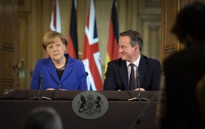 British Prime Minister David Cameron with German Chancellor Angela Merkel