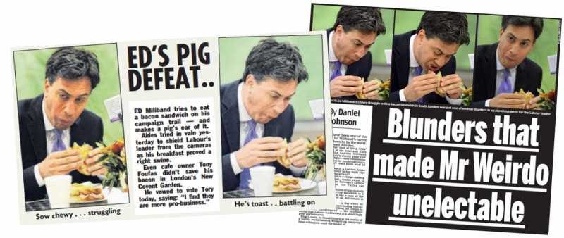 British Opposition leader Ed Miliband was publicly stumbled upon a bacon sandwich