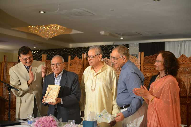 Former Sahitya Akademi President Gopi Chand Narang (second from left) releasing "The Treasure", a free verse translation of Ghalib's poems by Surinder Deol (Second from right)