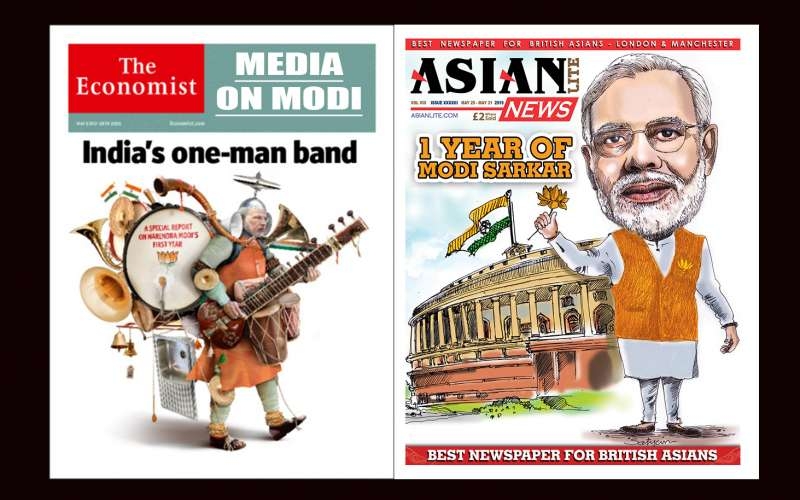 The Economist and Asian Lite cover on Modi's one year 