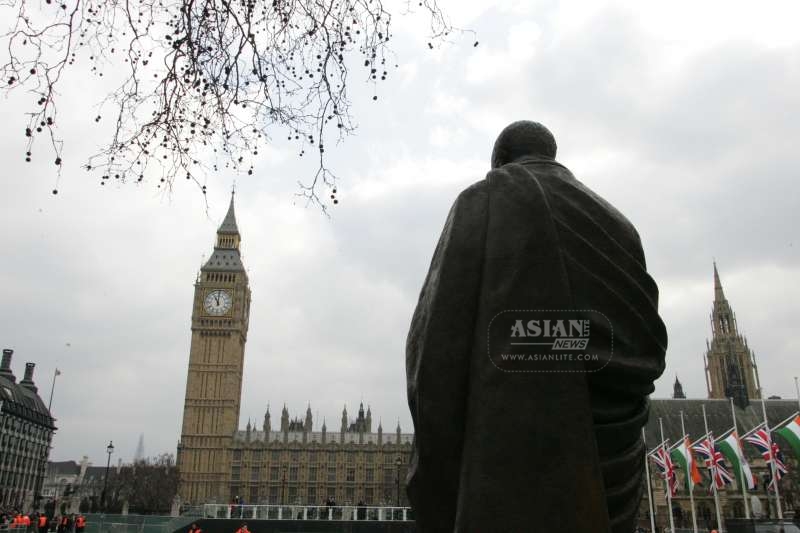 Statue of Mahatma Gandhi at Parliament Square in  London - Pics Arun Jacob Thomas/Asian Lite