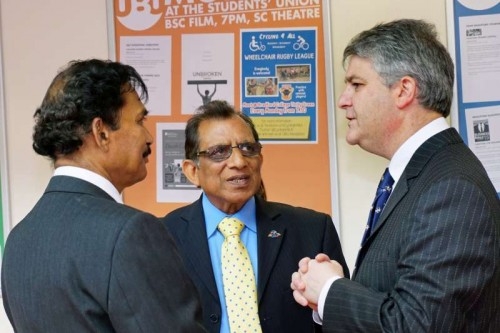 Philip Davies, MP Shipley with Prof Romesh Gupta Centre   and Prof Kailash Mohanti Centre