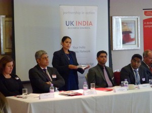 Priti Patil MP giving speech at ‘Doing Business in India’ event held in her constituency Marks Tey