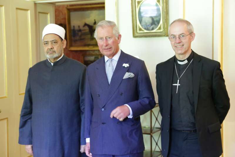 Prince Charles  with Archbishop Justin Welby and the Grand Imam of Al-Azhar Professor Dr Ahmad Al-Tayyeb 