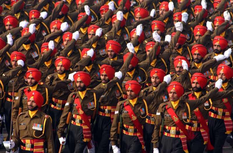 Indian Army troops on parade in New Delhi