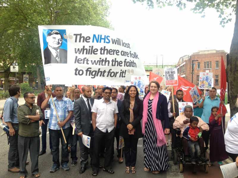 Tower Hamlets MP Rushanara Ali leading the protest against the closure of GP surgeries