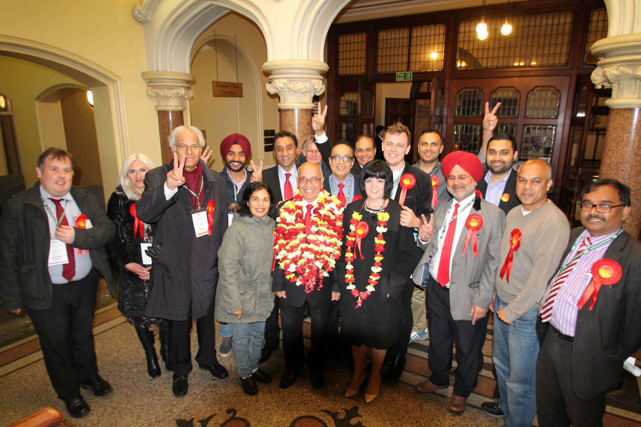 Mr Virendra Sharma MP and his supporters celebrating the re-election victory 