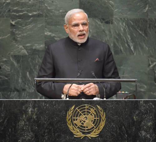 The Prime Minister, Shri Narendra Modi addressing the 69th Session of the United Nations General Assembly, in New York on September 27, 2014.