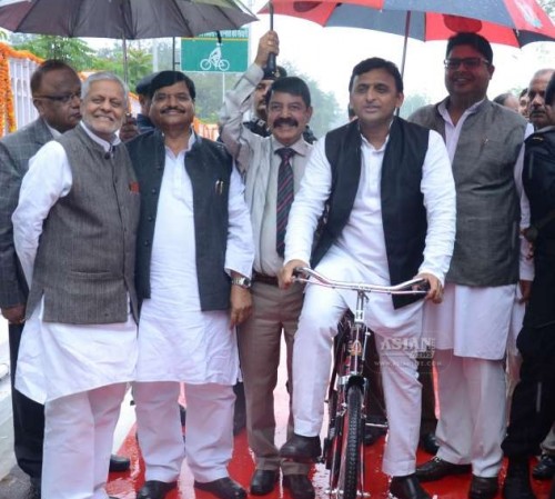 Uttar Pradesh Chief Minister Akhilesh Yadav during inauguration of a cycling track in Lucknow, on March 1, 2015.