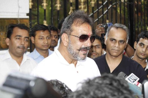 Actor Sanjay Dutt, who was granted furlough for 14 days, at his residence Imperial Heights, Pali Hill Bandra in Mumbai on Dec 24, 2014. The actor is currently serving the remaining of his three-and-a-half-year sentence in a 1993 Bombay blasts case in Pune's Yerwada jail. 