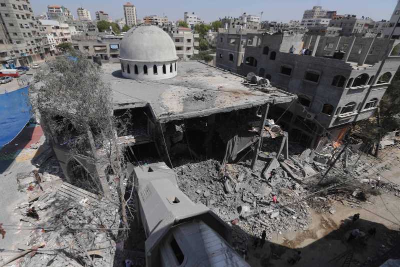 Photo taken  shows the damage of Al-Sousi mosque that was destroyed in an Israel strike, at the Shati refugee camp, in the northern Gaza City