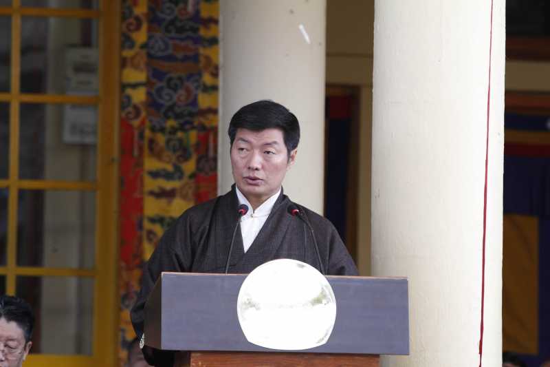 Tibetan government-in-exile Prime Minister Lobsang Sangay addresses during a programme held to commemorate 24th anniversary of the conferment of the Nobel Peace Prize to Dalai Lama, at Tsugla Khang Temple of McLeod Ganj in Dharamsala 