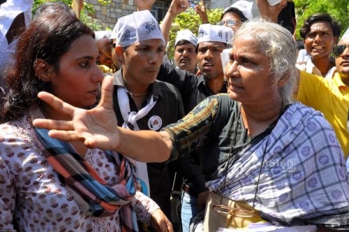 Medha Patkar with party workers in Rajasthan.