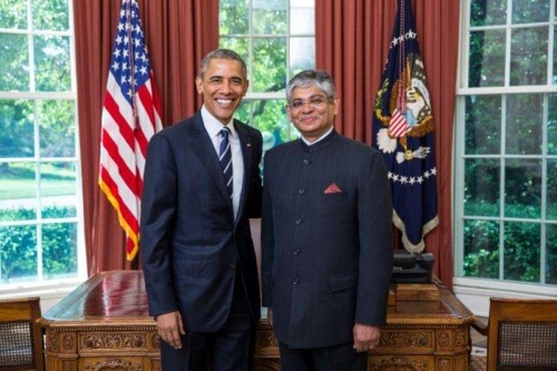 India’s new ambassador to the US, Arun Kumar Singh with President Barrack Obama after presenting his credentials in his Oval Office at the White House.