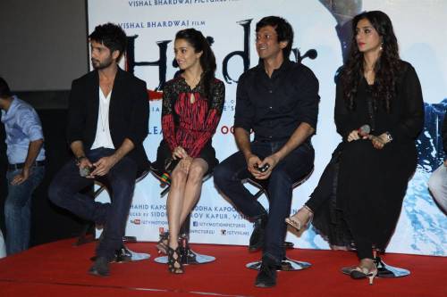 Actors Shahid Kapoor, Tabu, Shraddha Kapoor and Kay Kay Menon during the trailer launch of upcoming film Haider at PVR Cinemas in Mumbai on July 7, 2014. (Photo: IANS)