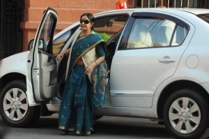 External Affairs Minister Sushma Swaraj arrives at the Parliament in New Delhi