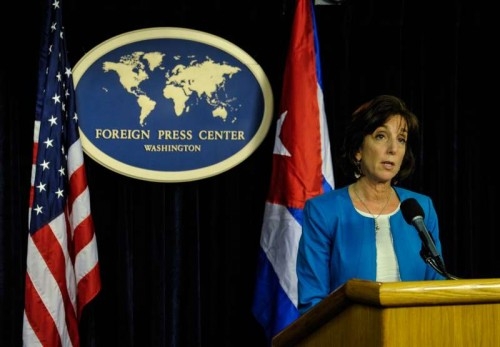 U.S. Assistant Secretary for Western Hemisphere Roberta Jacobson speaks during the press conference after the latest round of talks between Washington and Havana at Department of State in Washington D.C., capital of the United States, May 22, 2015. The United States and Cuba concluded their two-day talks here on Friday without a deal on reopening embassies, but agreed to meet more in the coming weeks