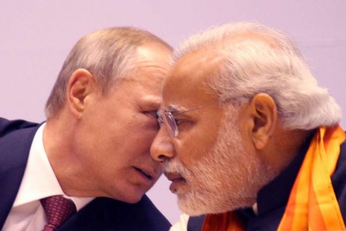  Prime Minister Narendra Modi and Russian President Vladimir Putin at the â??World Diamond Conferenceâ? in New Delhi, on Dec 11, 2014. 