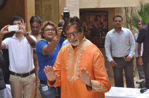 Actor Amitabh Bachchan speaks to the media on his 72nd birthday at his residence in Mumbai on October 11, 2014. 
